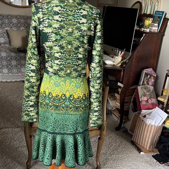 Designer Mary Katrantzou Green and Blue Patterned Dress - reversible , see pics - Picture 9 of 15